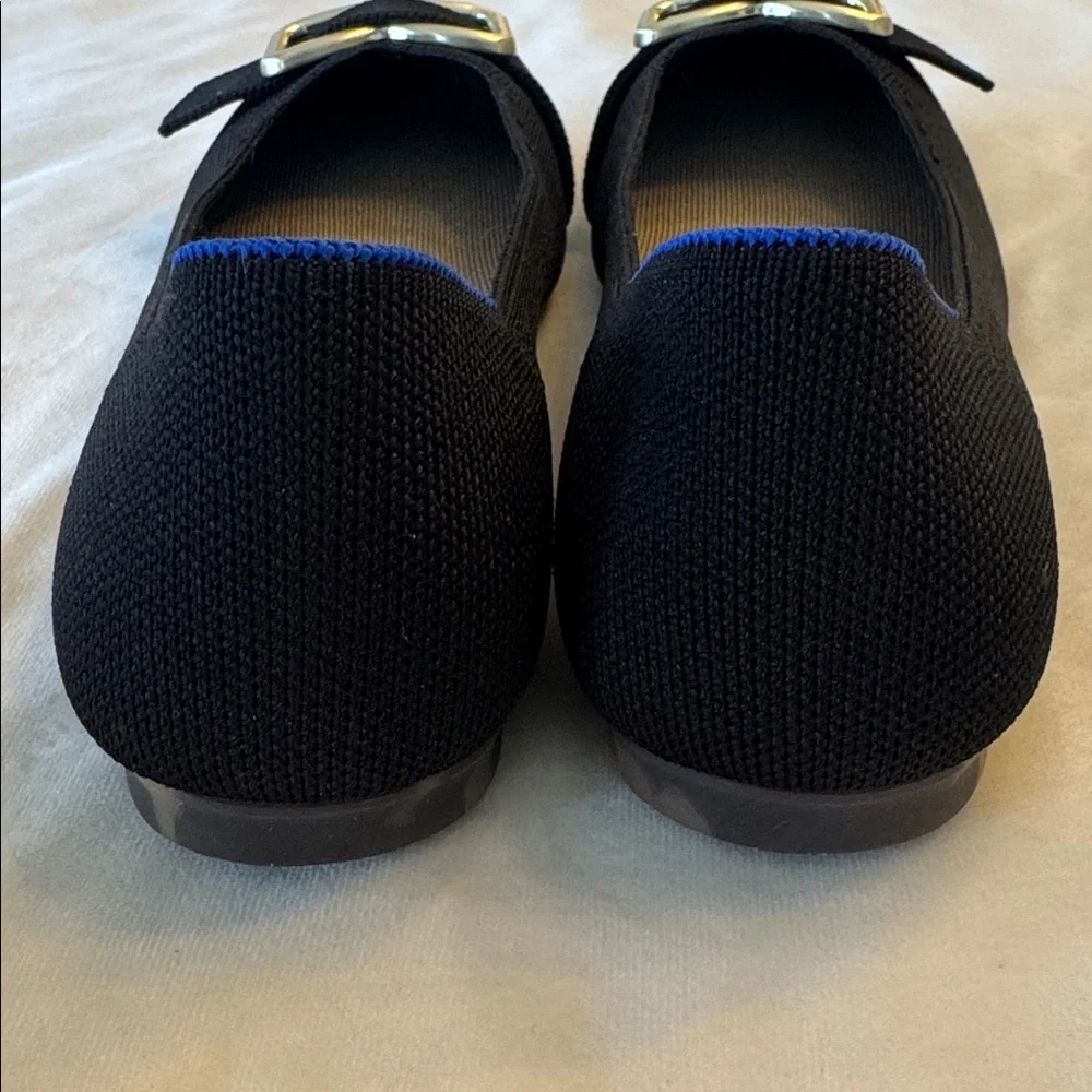 Rothy's The Emblem Round Toe Black Flats with Gold Buckle, sz 8.5 - Picture 4 of 6